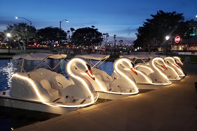 Illuminated Swan Boat Night Ride on Rainbow Lagoon in Long Beach - The one-hour plan: from dock to LED water to sunset views