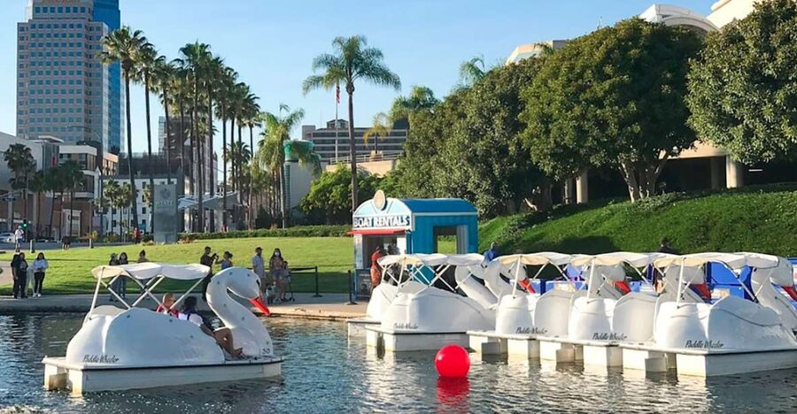 Long Beach: Swan Boat Rental at Rainbow Lagoon - The big scenery payoff: Rainbow Lagoon in real time