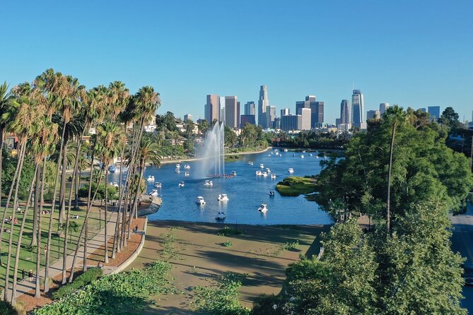 Swan Boat Rental in Echo Park - Your one-hour lake loop: fountain, lotus beds, and skyline photos